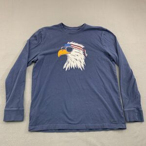 Life Is Good Mens Crusher T-Shirt Large Blue Patriotic Bald Eagle Long Sleeve